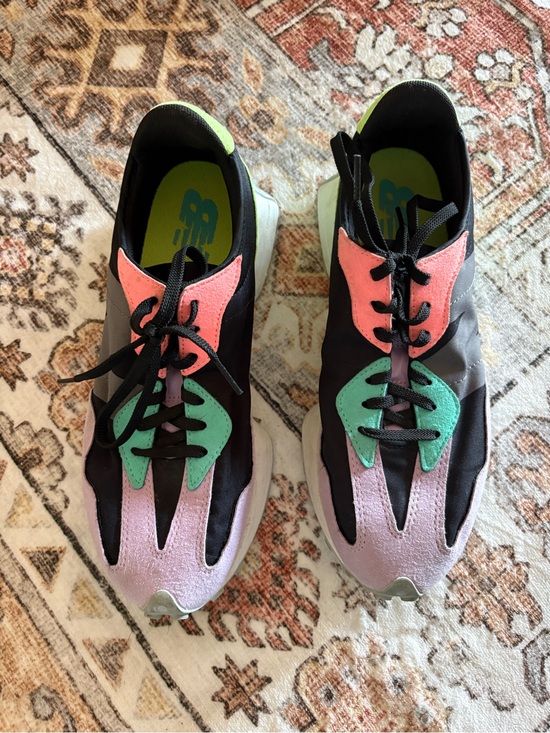 New Balance Shoes - New Balance Women Multicolor 327 Runner Sneakers - Pink/Green/Black/Yellow 9